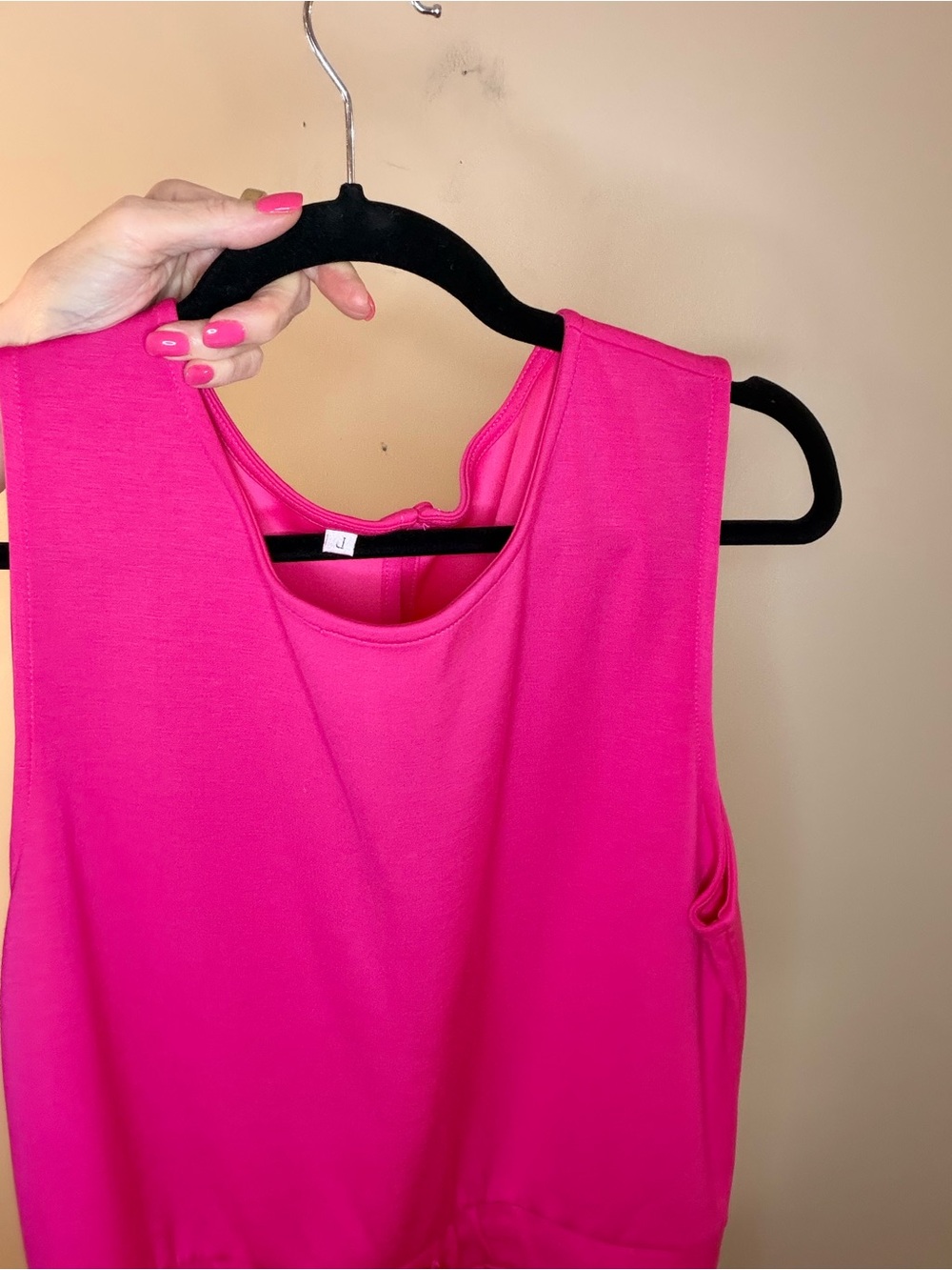 Sleeveless Hot Pink Drawstring Romper - Picture 3 of 5